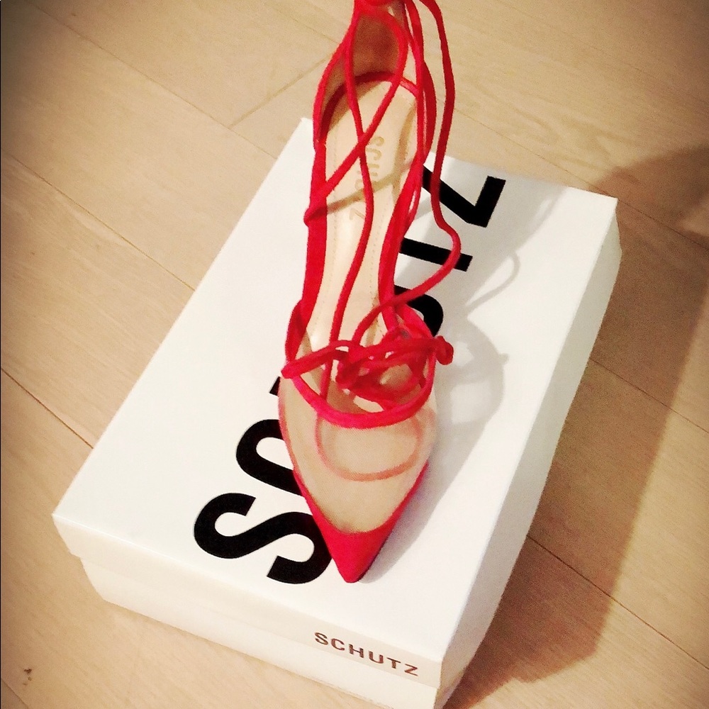 Brand new, never worn Schutz Red mesh Sissa heel